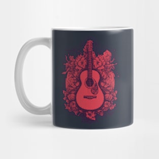 Guitar & roses pixel art red Mug